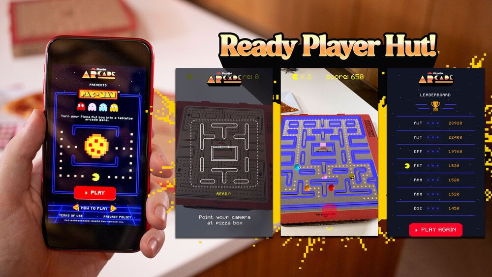 pizza hut pac man game on a mobile phone